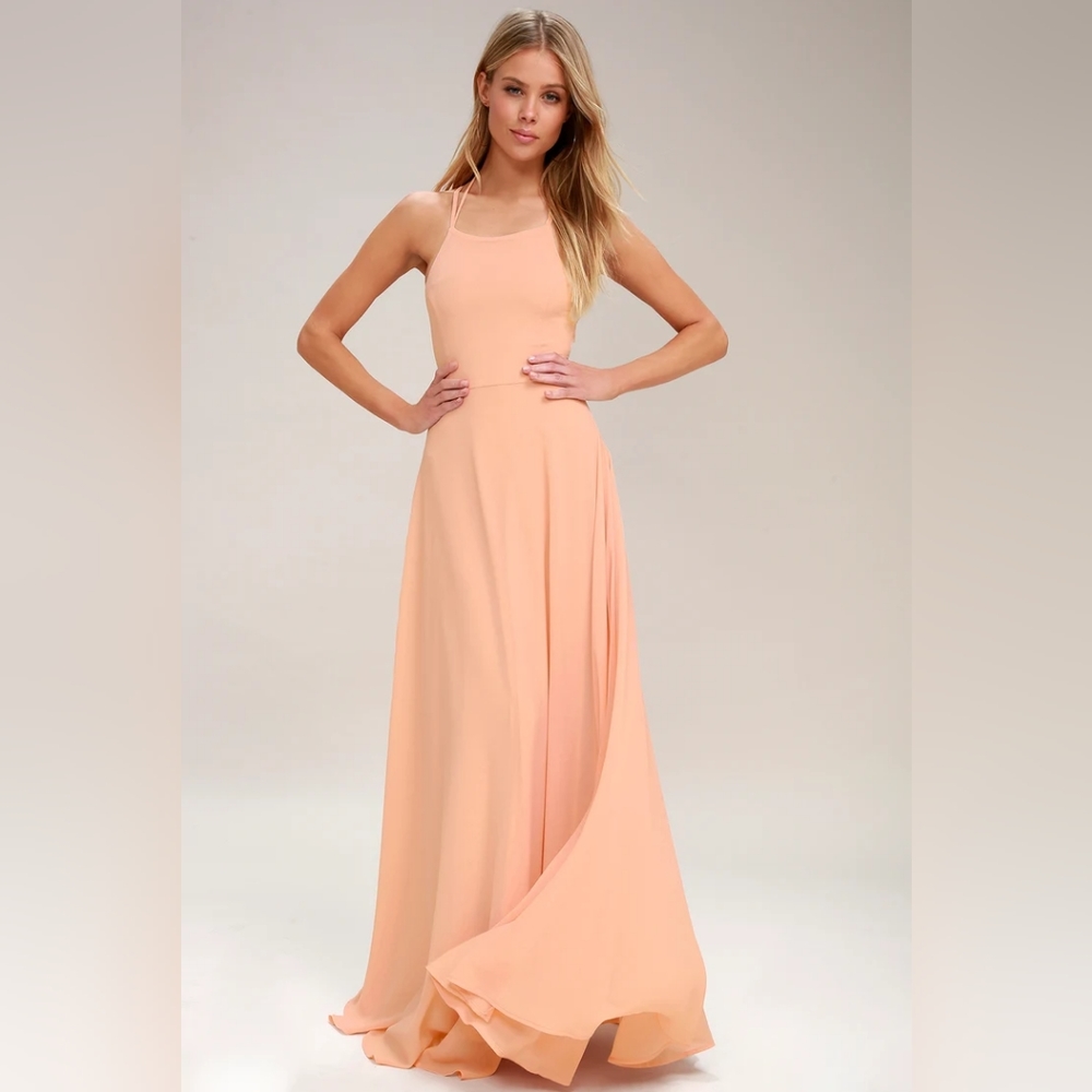 Gianni Bini Maxi Dress Womens Peach Large Maxi Shell with Short Lining
